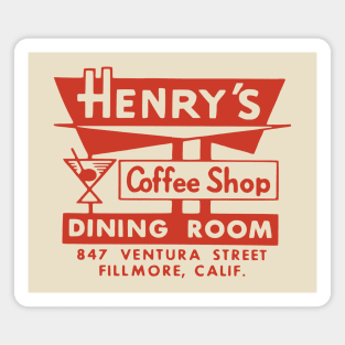 Vintage Diner Matchbook Henry's Coffee Shop Fillmore California Magnet